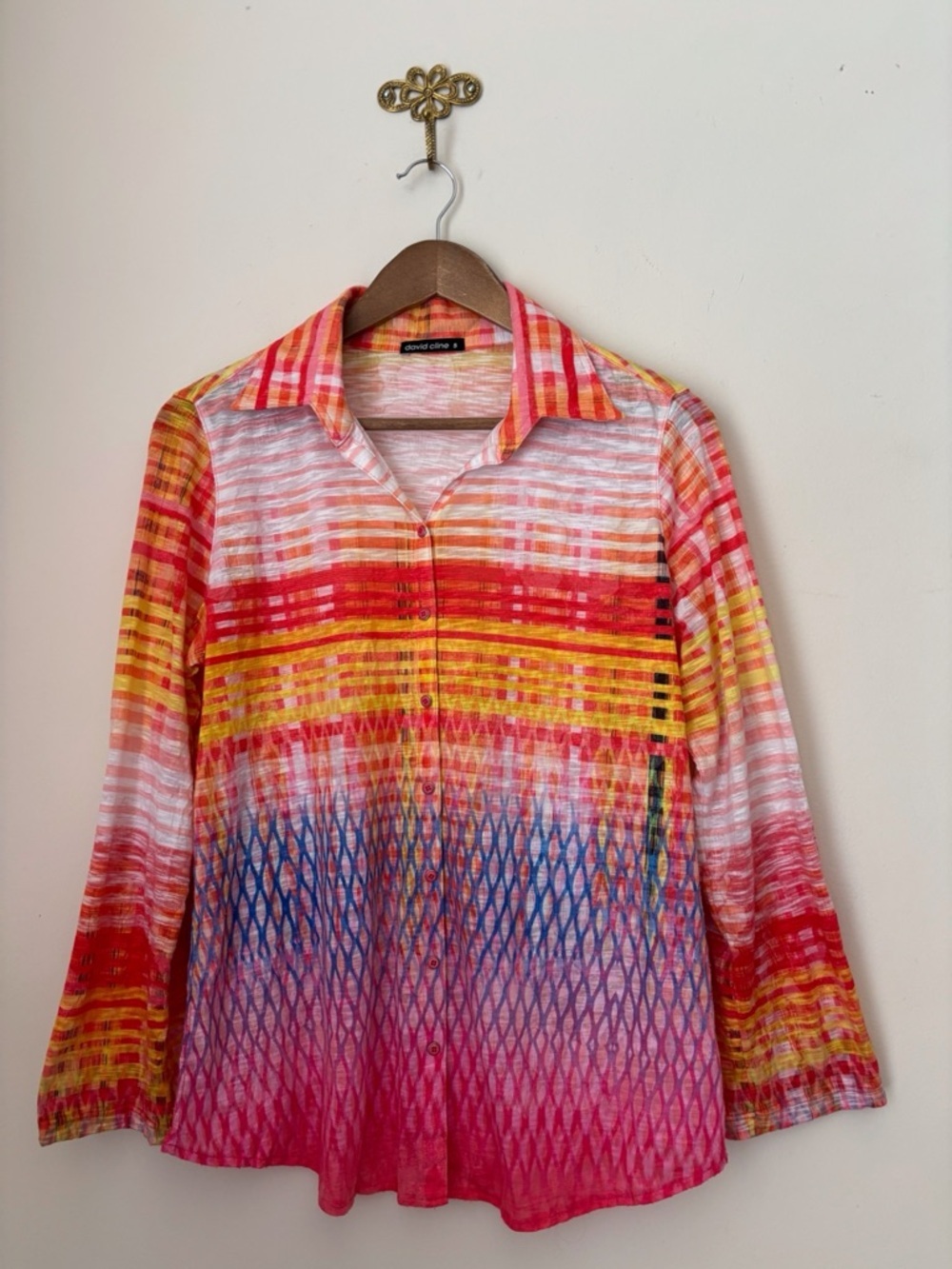 David Cline Crushed Snap Front Shirt Sunset Stripe Small